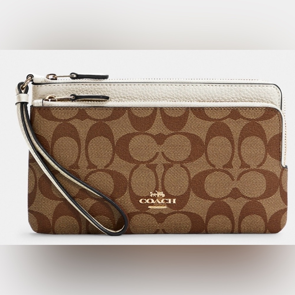 Coach Khaki Signature Double Zip Wallet NWT